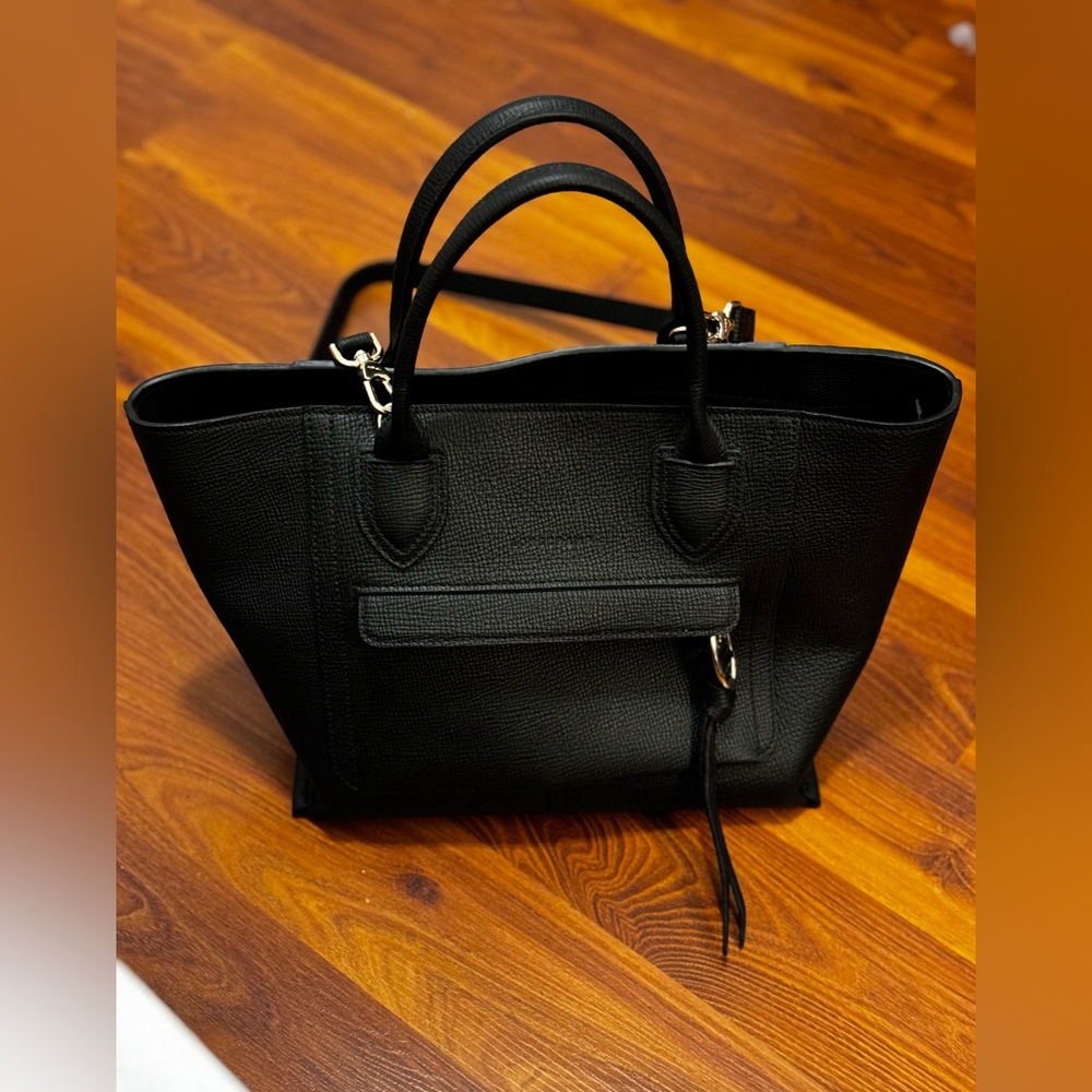 AUTHENTIC Longchamp Black Leather Medium Mailbox Top Handle Tote Bag